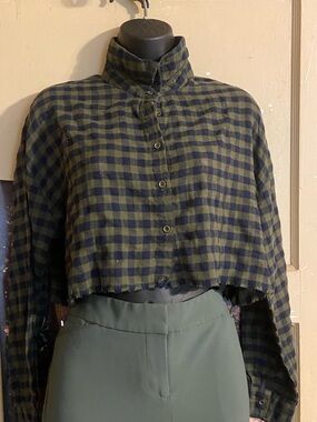BABY GIRL CROPPED FLANNEL Fashion Nova Green & Blue Checkered